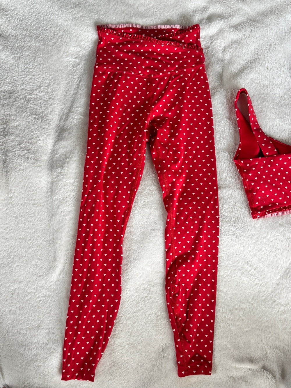 All in Motion Red Heart Ruffle Activewear Set Leggings Sports Bra XS - Picture 6 of 10